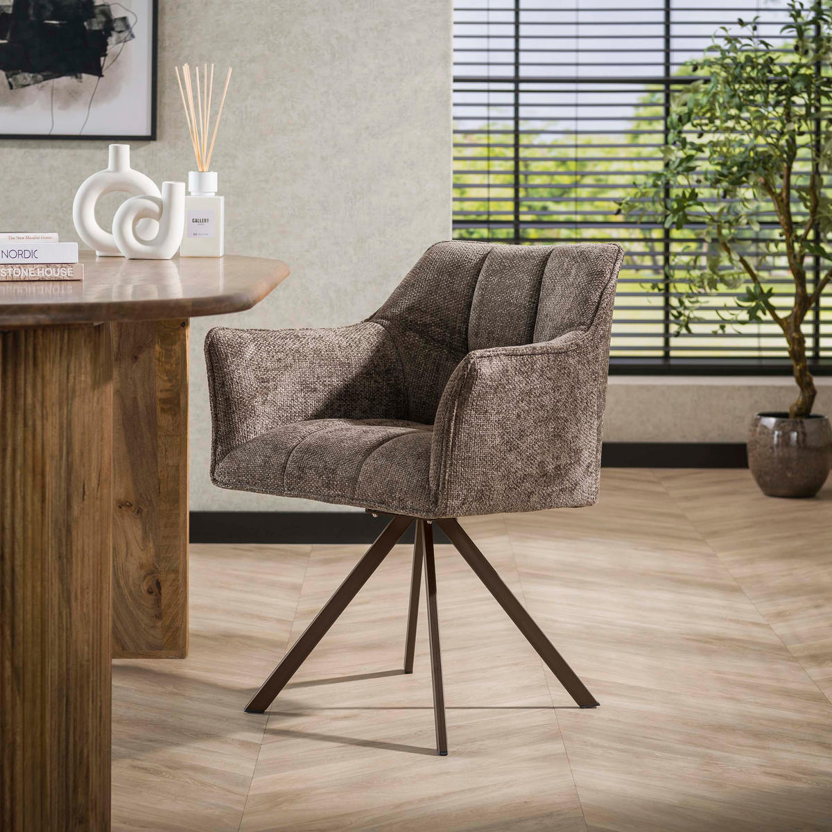 ESSZIMMERSTÜHLE Raster Taupe 60/63/81 cm - 2er-Set - Taupe, Textil (63/81/60cm) - Hoyz Collection