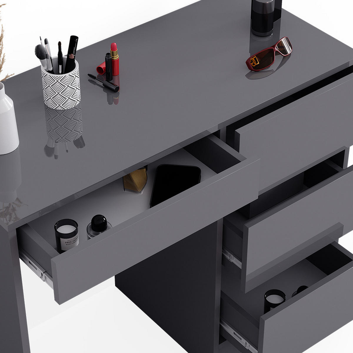 SCHREIBTISCH Sherry Anthrazit 90 cm mit 4 Schubladen - Anthrazit, Holzwerkstoff (40/90/75cm) - Vicco