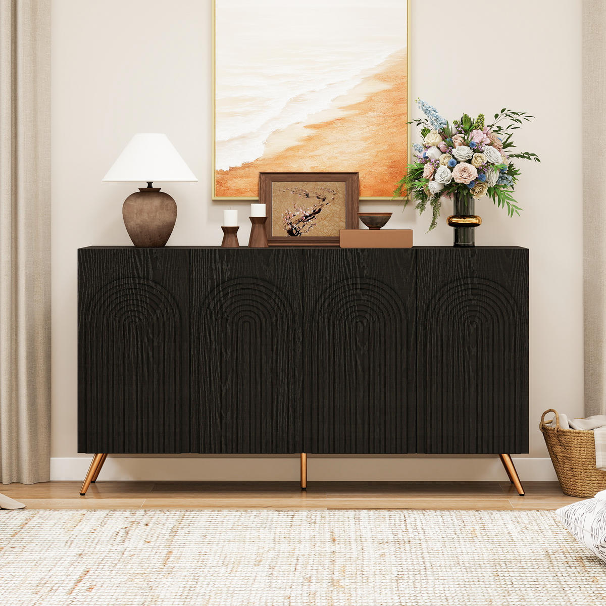 SIDEBOARD 150/38/83 cm schwarz aus Holzwerkstoff mit verstellbaren Einlegeböden - Schwarz, Holzwerkstoff (150/83/38cm) - OKWISH