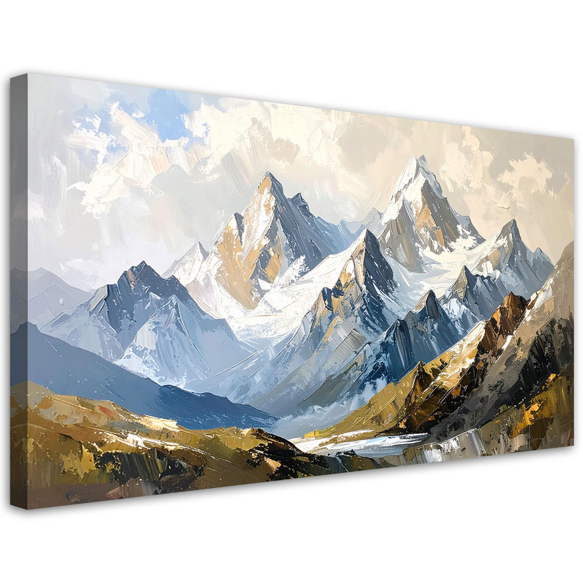 LEINWANDBILD Berge Landschaft wie gemalt 80x40cm - Grau, Textil (80/40cm) - Feeby