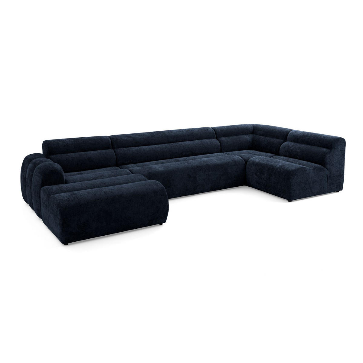 6-SITZER modulares Wohnlandschaft U XXL VEER SET 5 Rechts, 368 x 175 cm, Chenille Webstoff Marine - Schwarz/Dunkelblau, Holz/Kunststoff (175/75/368cm) - Muffo