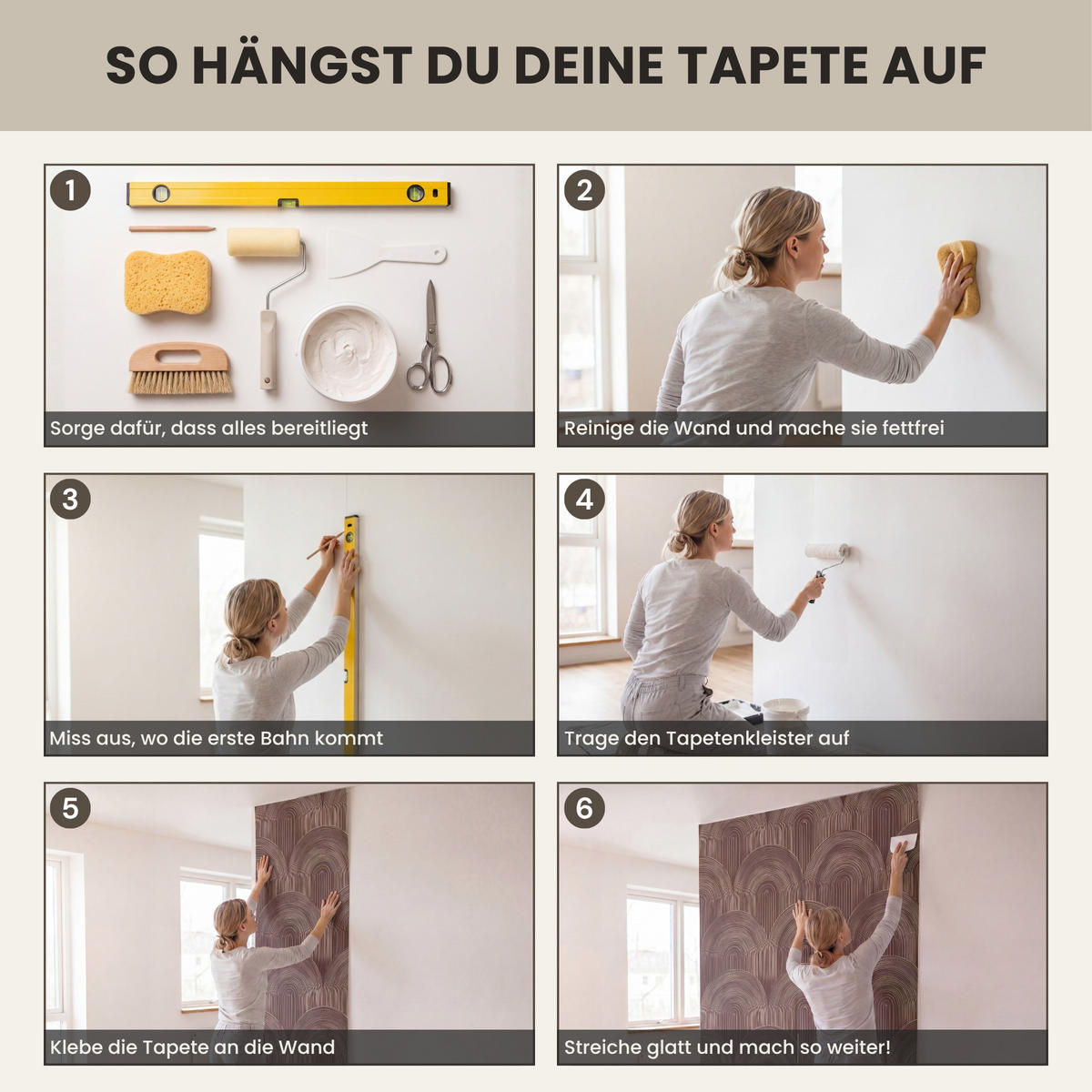 TAPETE - Rhythmic - Aufschlag - Braun - 220x260 cm - Dunkelbraun, Papier (220/260cm) - OnlyWow
