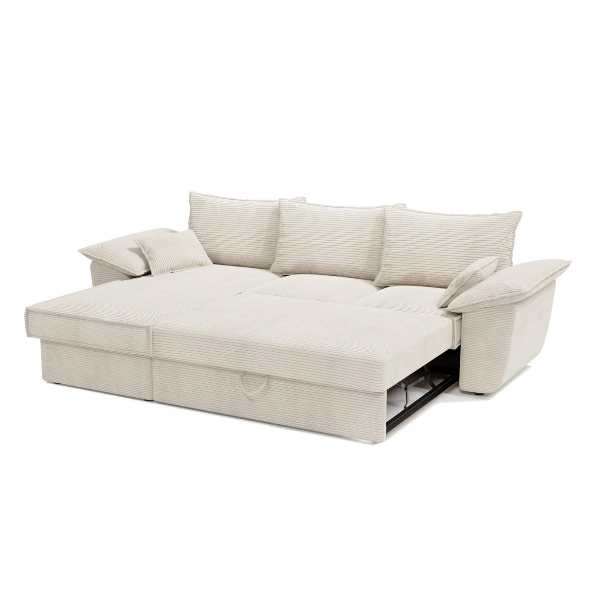 ECKSOFA LINKS Gerippter Samt Creme 257cm - Creme, Textil (168/257cm) - Sia Home