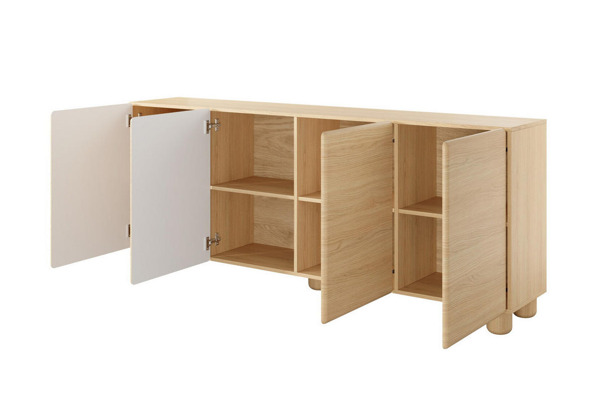 KOMMODE 200 cm auf Füßen Bloom, 4 Türen, Boho, Eiche Vicenza - Eichefarben, Holz (200/80/38cm) - Emporius