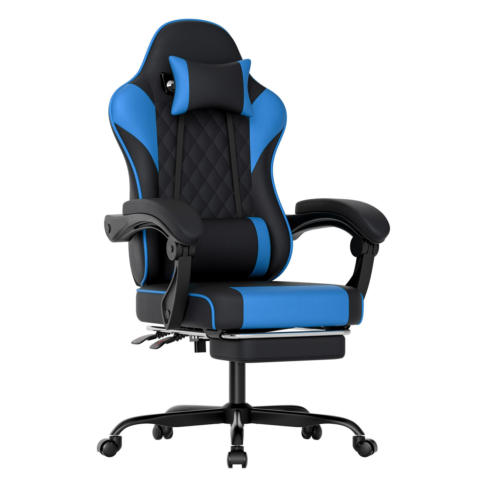 GAMINGSTUHL DE-40998 mit Lordosenstütze und Fußstütze Schwarz/Blau - Blau, Metall (58.5/120.5/63cm) - ComfortXL