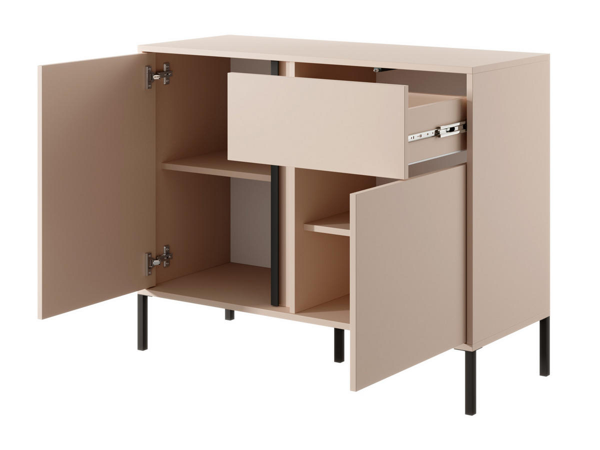 SIDEBOARD Piemontesia 2T 1S Beige 103,3/81,4/39,5 cm – mit Push-to-Open-Funktion - Beige/Schwarz, Holzwerkstoff/Metall (103.3/81.4/39.5cm) - AX Living