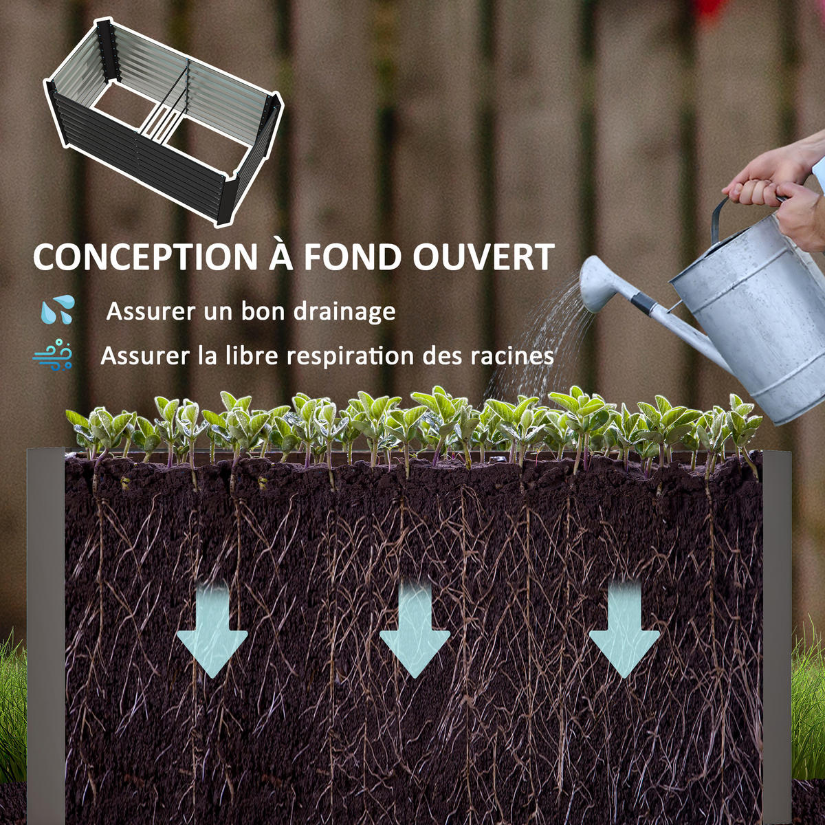 HOCHBEET-SET DE-12168 2er-Set 120/60/60 cm, offener Boden Dunkelgrau - Dunkelgrau, Metall (120/60/60cm) - ComfortXL