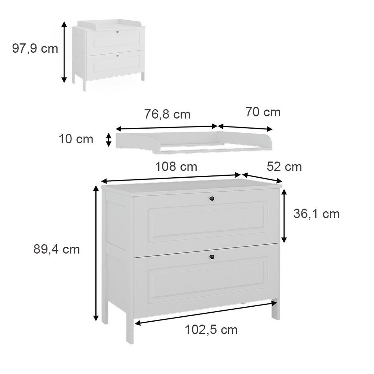 WICKELKOMMODE Ajaton Weiß 108 x 98 cm mit 2 Schubladen - Weiß, Holzwerkstoff (108/98/70cm) - VitaliSpa
