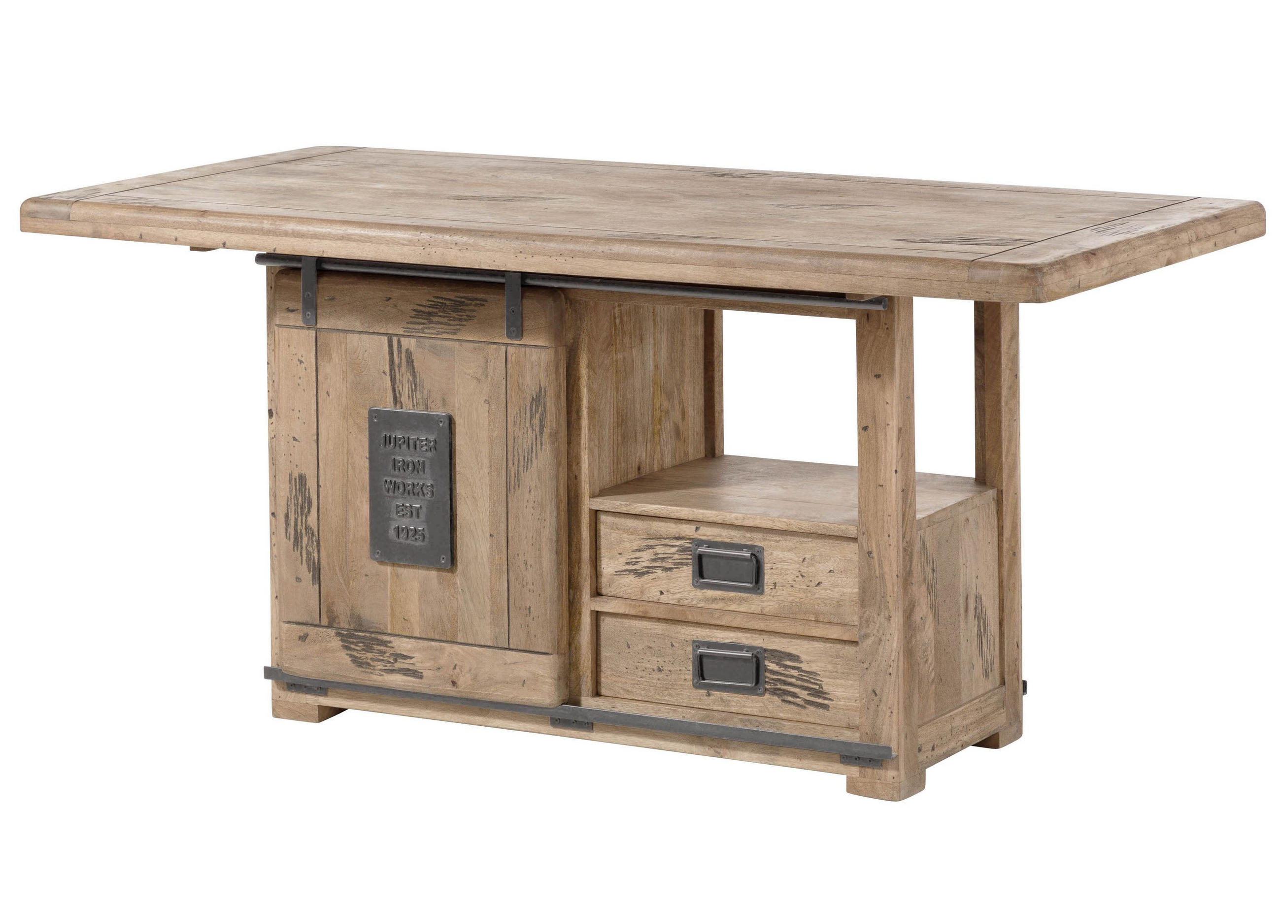 ESSTISCH Mango 160x80x76 whitewash lackiert RAILWAY #313 - Beige, Holz (80/160/76cm) - Massivmoebel24