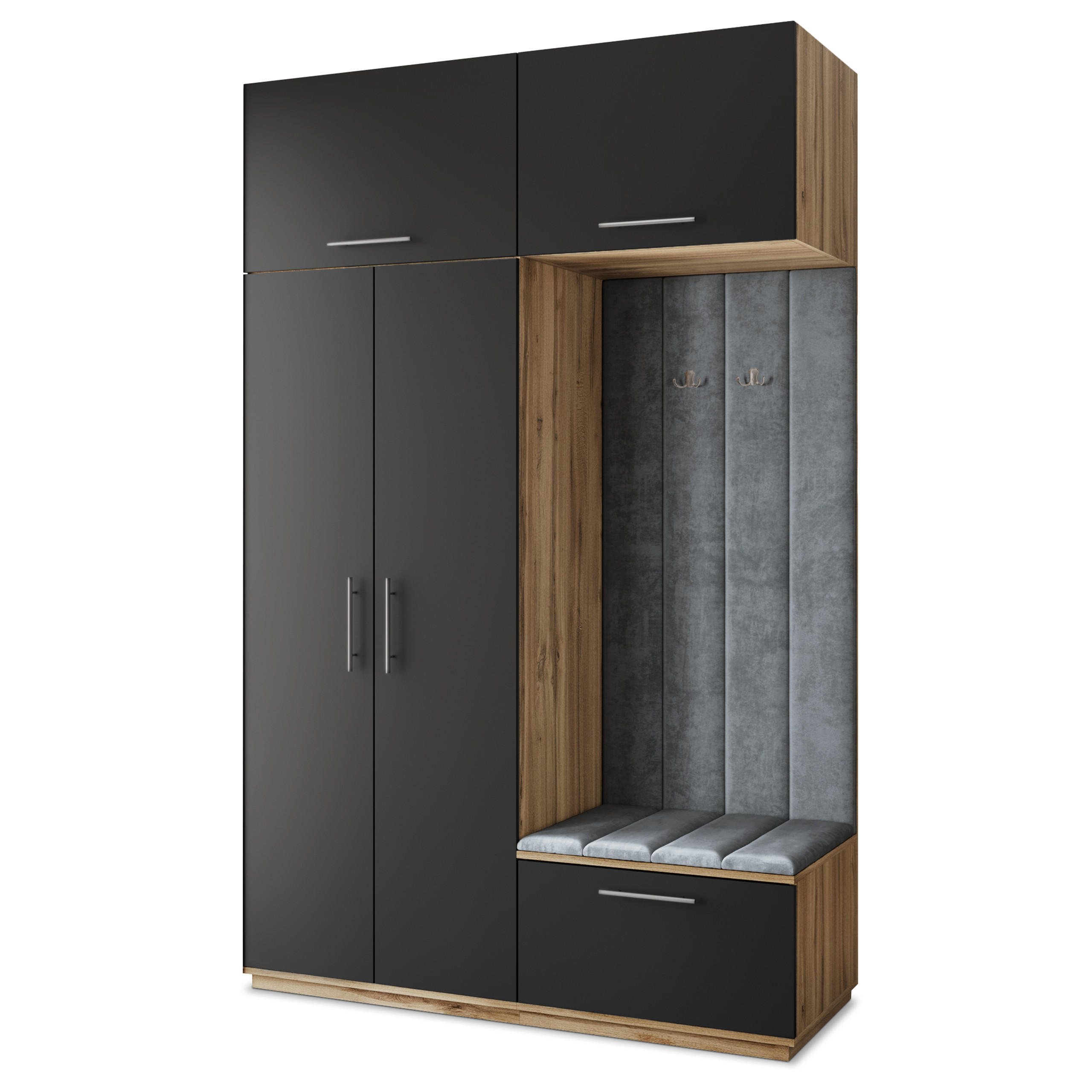 GARDEROBENSCHRANK REMA 150/240/60 cm Modern Garderobe-Set Eiche Wotan - Eiche Wotan/Schwarz, Holzwerkstoff (150/240/60cm) - MASSENO