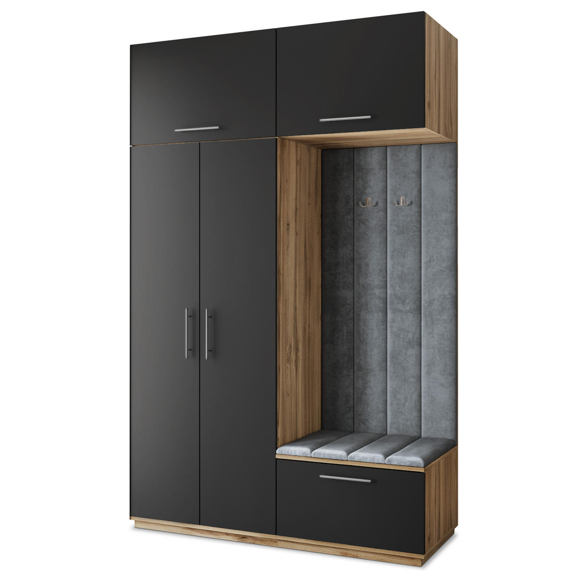 GARDEROBENSCHRANK REMA 150/240/60 cm Modern Garderobe-Set Eiche Wotan - Eiche Wotan/Schwarz, Holzwerkstoff (150/240/60cm) - MASSENO