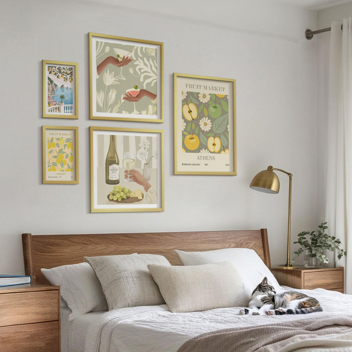 BILDER SET 5er Set - 50x50 cm & 20x30 cm & 40x60 cm Goldrahmen - Vintage-Poster mit Fruchtmustern - Goldfarben, Kunststoff (40/60cm) - TULUP
