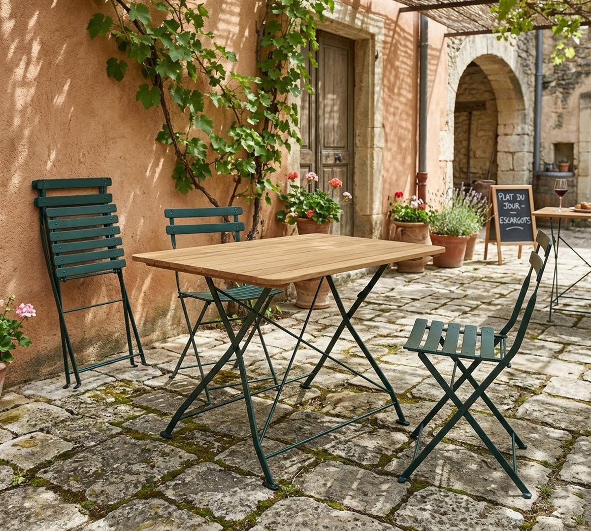 KLAPPTISCH Bad Belzig aus Robinienholz 70x110 cm, Stahlgestell Grün - Braun, Holz (70/110/72cm) - TPFGarden