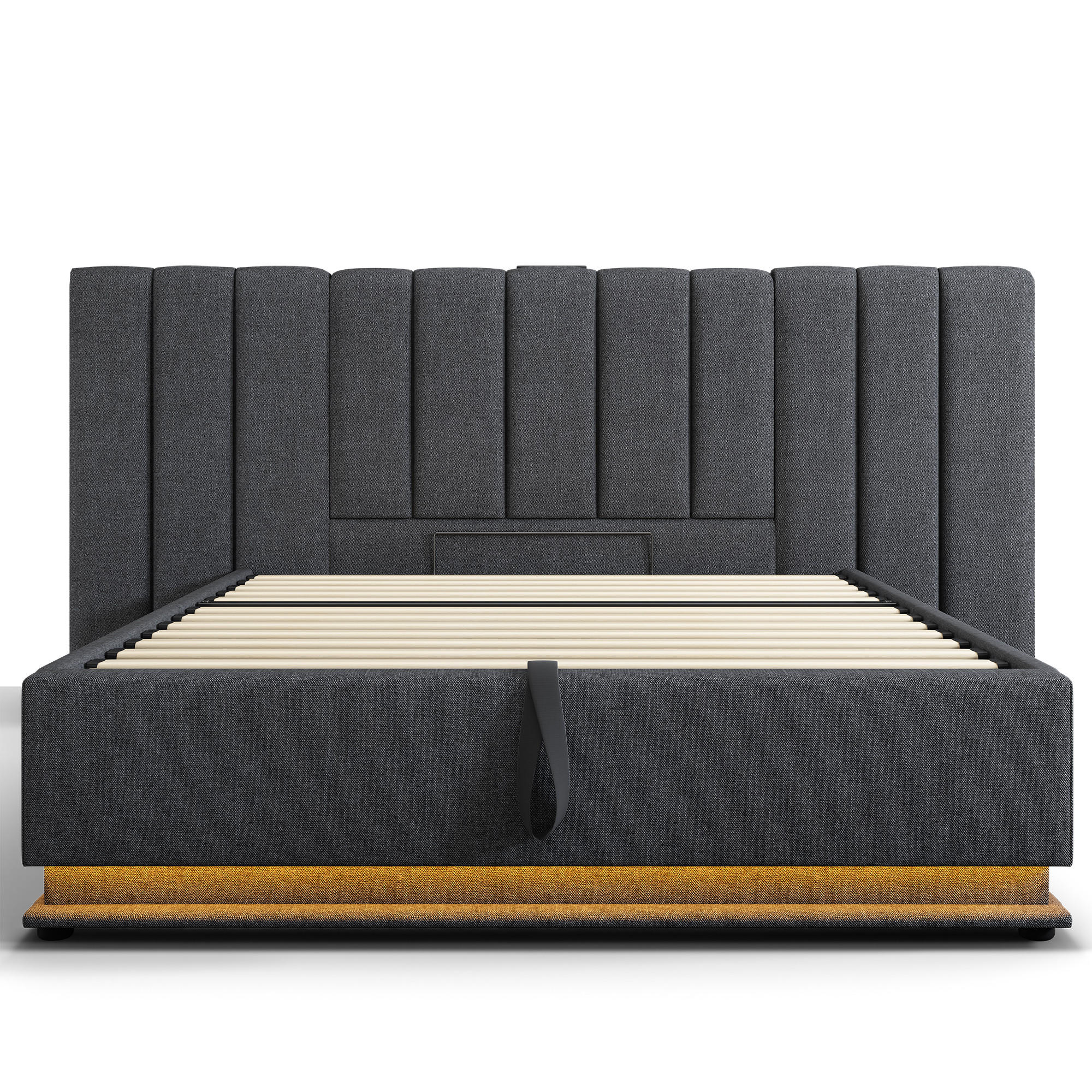 POLSTERBETT 180/200 cm Grau mit App Control LED und USB-C Ladefunktion, Ohne Matratze und Nachttisch - Grau, Textil (180/200cm) - Oxeza