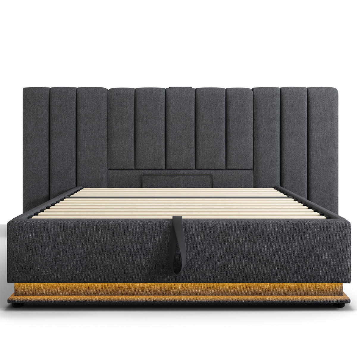 POLSTERBETT 160/200 cm Grau mit Stauraum LED-Beleuchtung und USB-C Anschlüssen Mit Matratze - Grau, Textil (160/200cm) - OKWISH