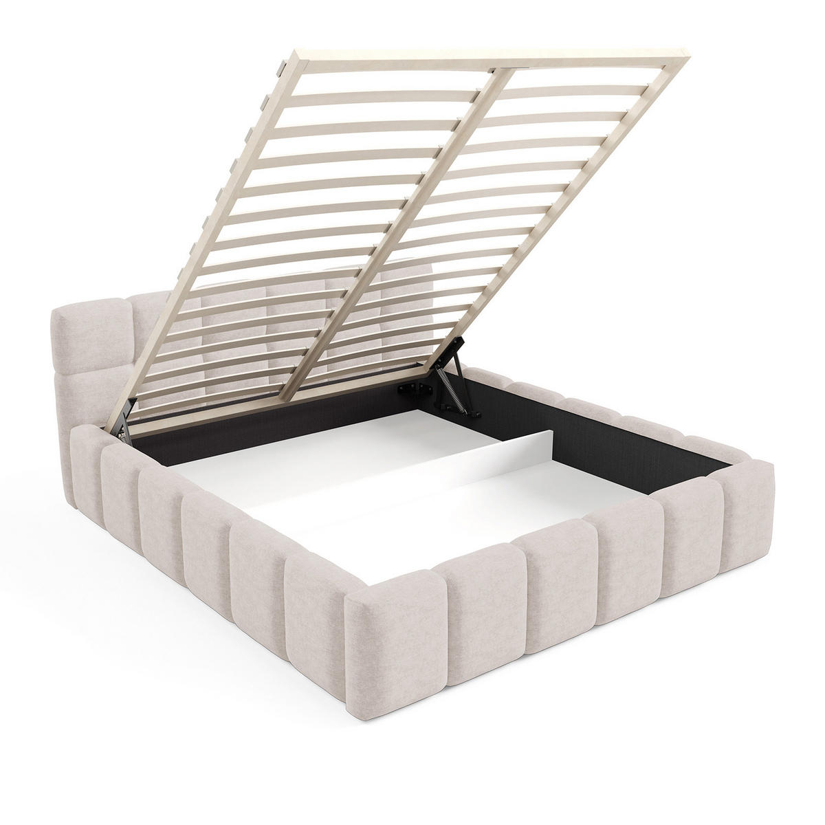 POLSTERBETT NUBO Premium 160x200 cm mit Bettkasten – PERFECT HARMONY 02 - Creme, Holz (160/200cm) - Dekori_Interiors