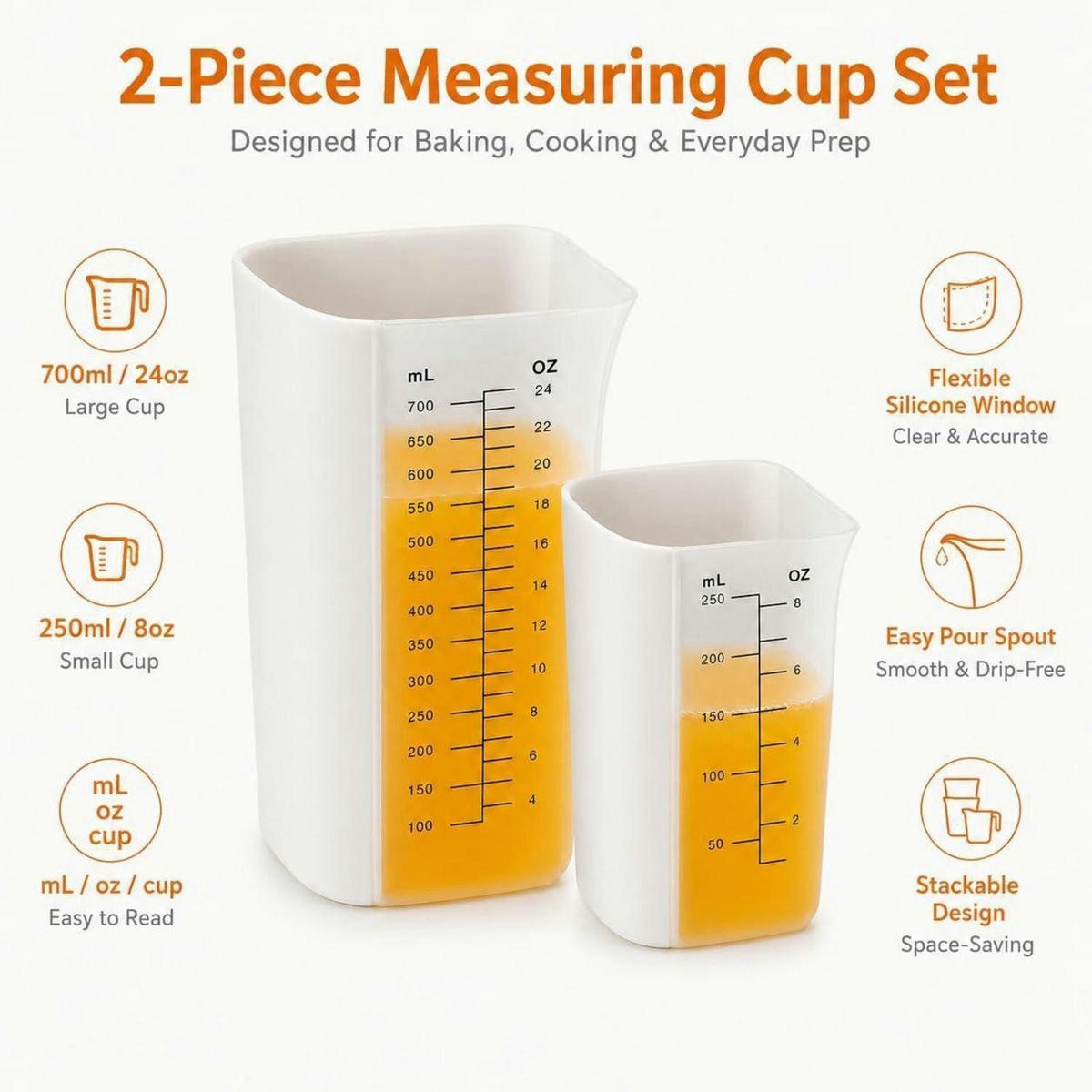 MESSBECHER Set 2er Silikon mit PP Griff - Weiß, Kunststoff (0.7L)