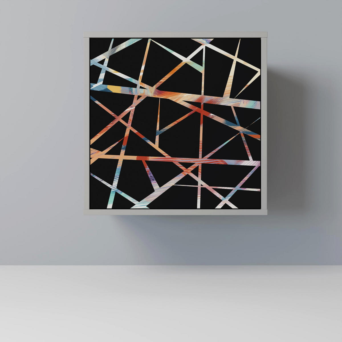SIDEBOARD POLYGON VERVE, Grau, 57,5x42x70,5 cm, Schwarze Metall-Sternfüße - Multicolor/Schwarz, Holzwerkstoff/Metall (57.5/70.5/42cm) - SpaceRebels