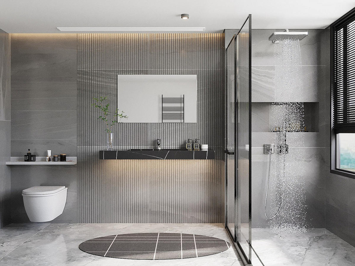 WASCHBECKEN hängend - 90.2 x 45.2 x 8 cm - Schwarz mit Marmor-Optik - TAKOTNA - Schwarz, Stein (90.2/8/45.2cm) - Vente-Unique