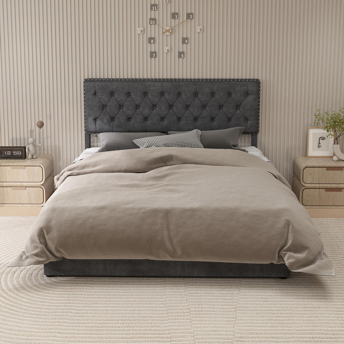 POLSTERBETT 160x200 cm Samt Stauraum hydraulisch grau - Grau, Textil (160/200cm) - LEBENLANG