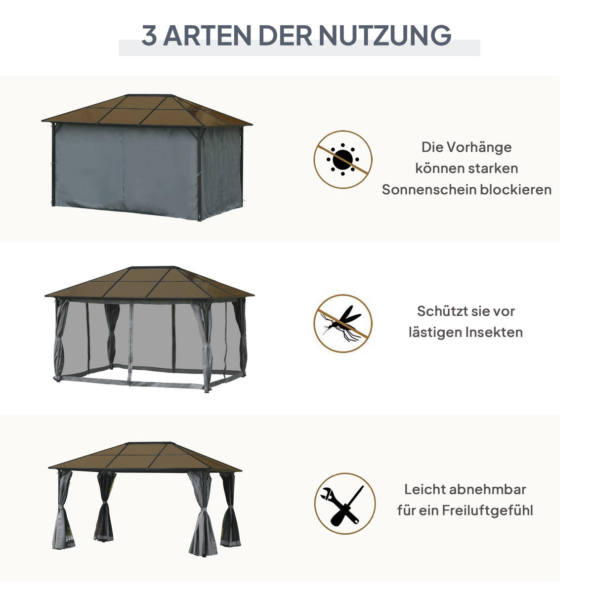 PAVILLON, Grau, 300L x 300B x 265H cm/300L x 400B x 265H cm, Alu, Polyester - Grau, Metall (400/265/300cm) - Outsunny