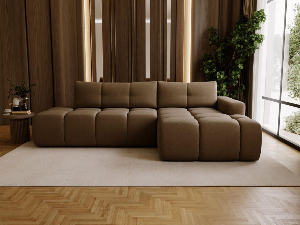 ECKSOFA Montero Bouclé-Stoff Braun Rechts - Braun, Holz/Textil (280/177cm) - Graingold