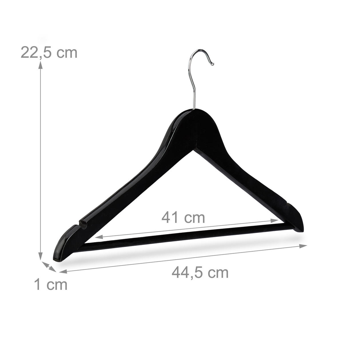 10XVEŠIAK na šaty - čierna, kov/drevo (44.5/22.5/1cm) - Relaxdays