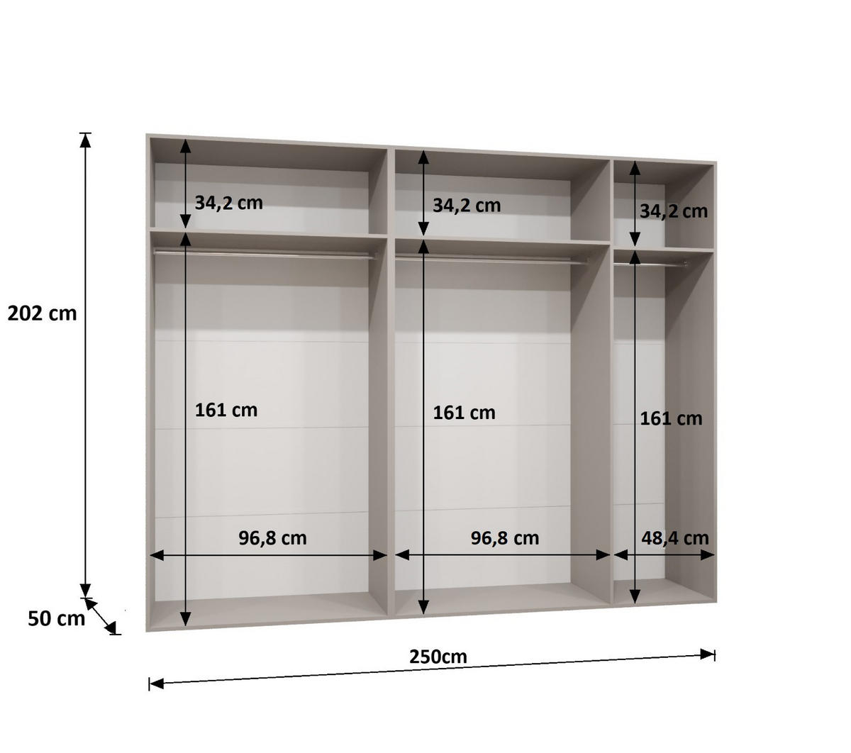 DREHTÜRENSCHRANK 202/250/52 5-türig - Kaschmir/Goldfarben, Holz (250/202/52cm) - MÖBEL KRYSPOL