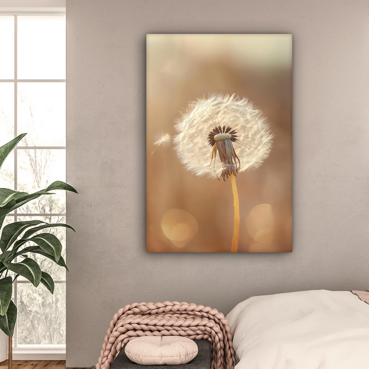 LEINWANDBILD Löwenzahn - Beige - Natur - Blume 90x140 cm - Hellbraun, Textil (90/140cm) - MuchoWow