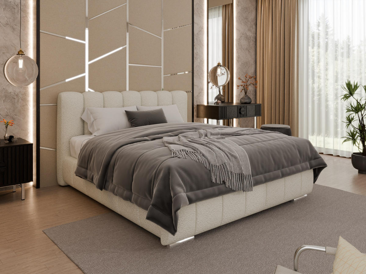 POLSTERBETT Zaira 160x200cm – Elegantes Polsterbett für modernen Wohnstil , Taschenfederkernmatratze Pocket KOKOS (20cm), creme - Creme, Holz (160/200cm) - Panda Möbel