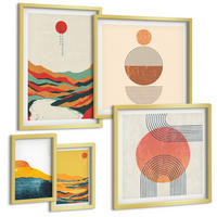 BILDER SET 5er Set - 50x50 cm & 20x30 cm & 40x60 cm Goldrahmen - Abstrakte Berglandschaften - Goldfarben, Kunststoff (40/60cm) - TULUP