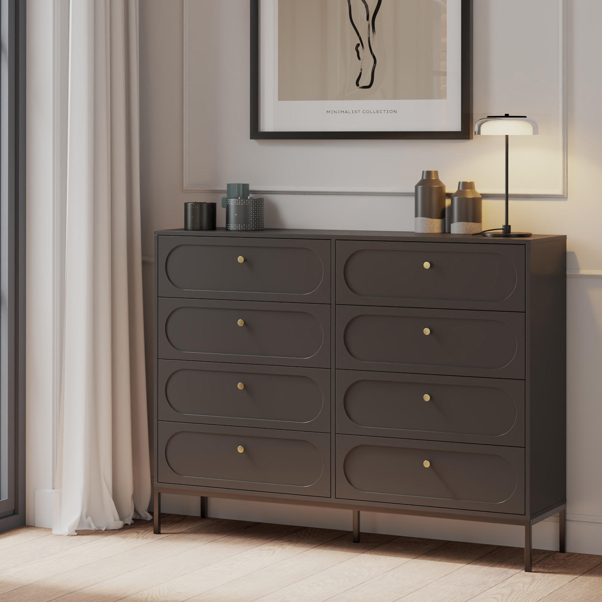 KOMMODE TILA, Schwarz - Schwarz, Holzwerkstoff (150/115.5/40cm) - KONSIMO®