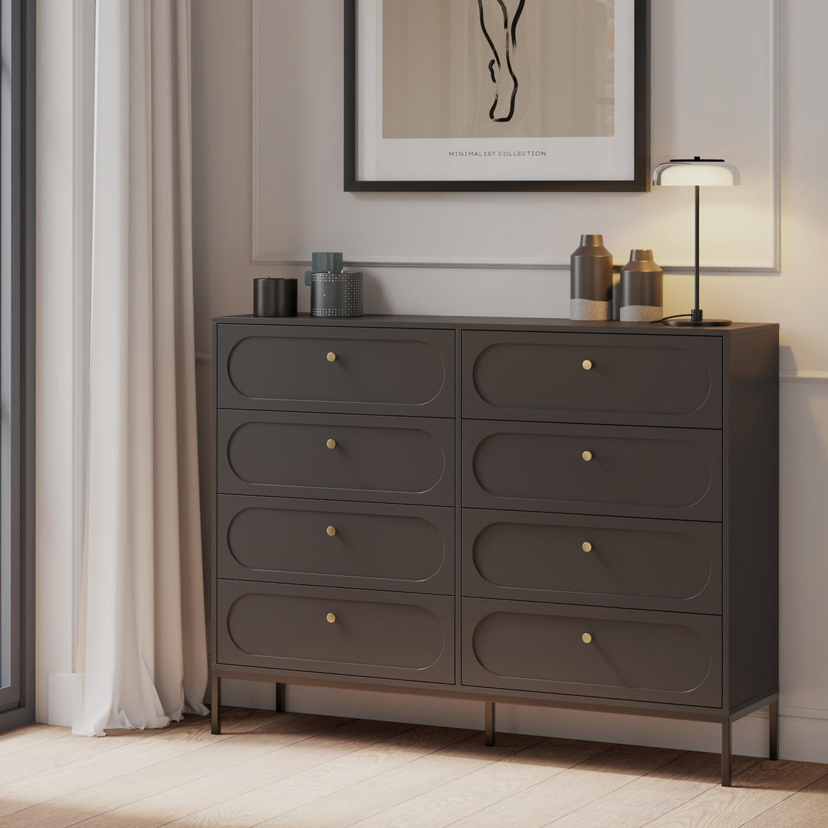 KOMMODE TILA, Schwarz - Schwarz, Holzwerkstoff (150/115.5/40cm) - KONSIMO®