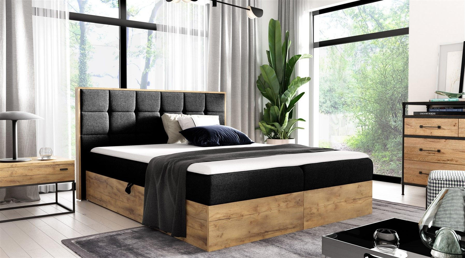 BOXBETT Kalypso überlänge Faro - Schwarz, Holzwerkstoff/Textil (200/220cm) - Fun Möbel