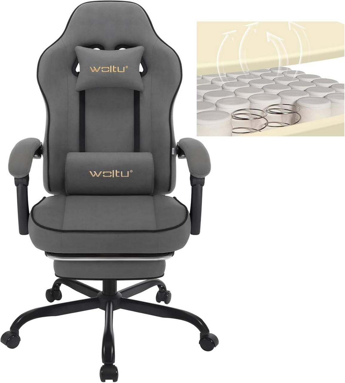 GAMINGSTUHL Drehstuhl, Tech-Stoff, Grau - Schwarz/Grau, Kunststoff/Textil (63.5/117.5/60cm) - Woltu