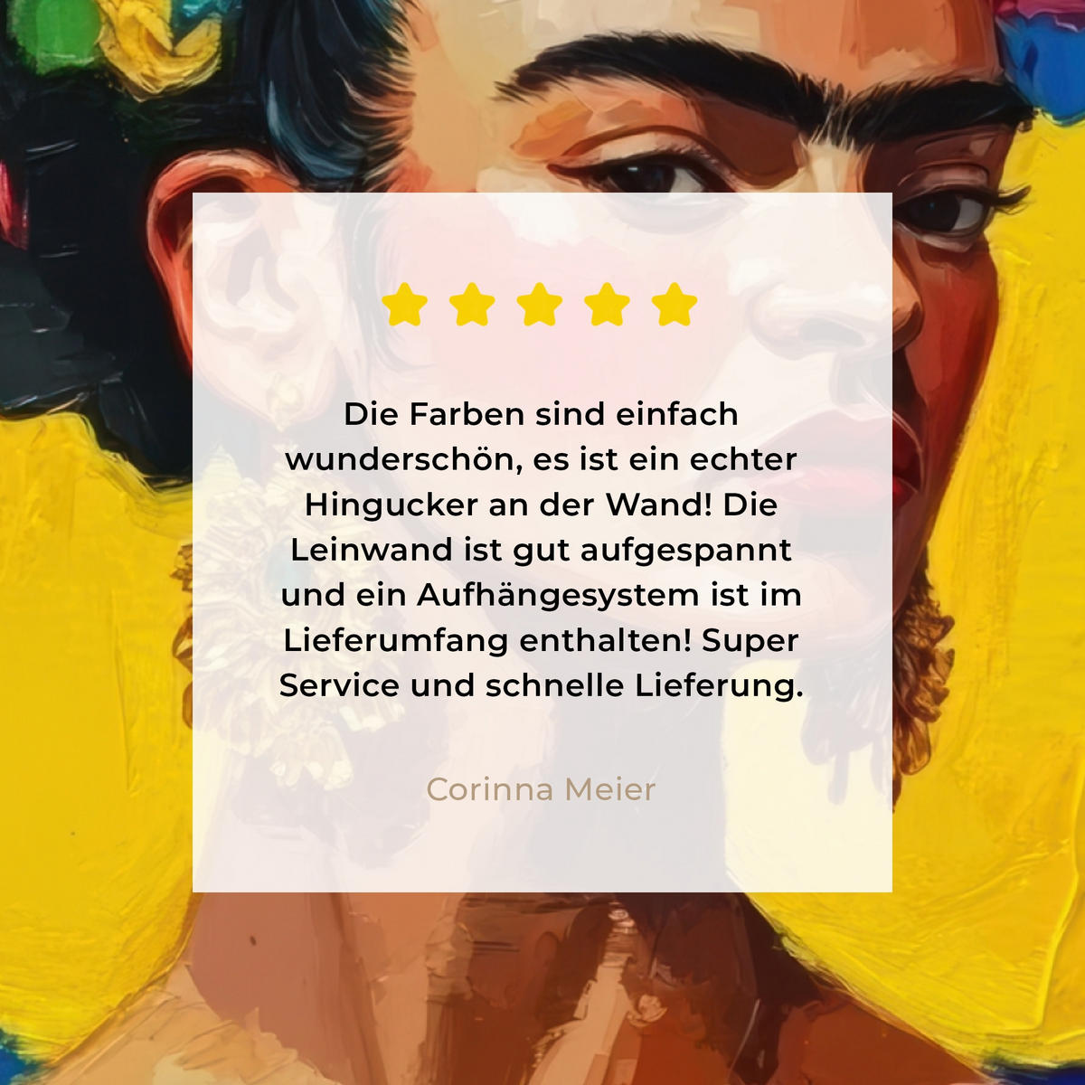 LEINWANDBILD Frida Kahlo - Frau - Gelb - Blau - Blumen 90x90 cm - Gelb, Textil (90/90cm) - MuchoWow