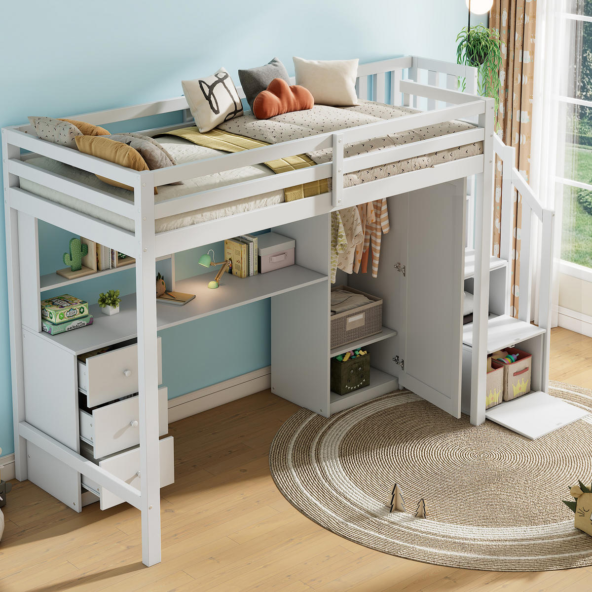 ETAGENBETT 90/200 cm Weiß mit Schreibtisch und Stauraum - Weiß, Holz (90/200cm) - OKWISH
