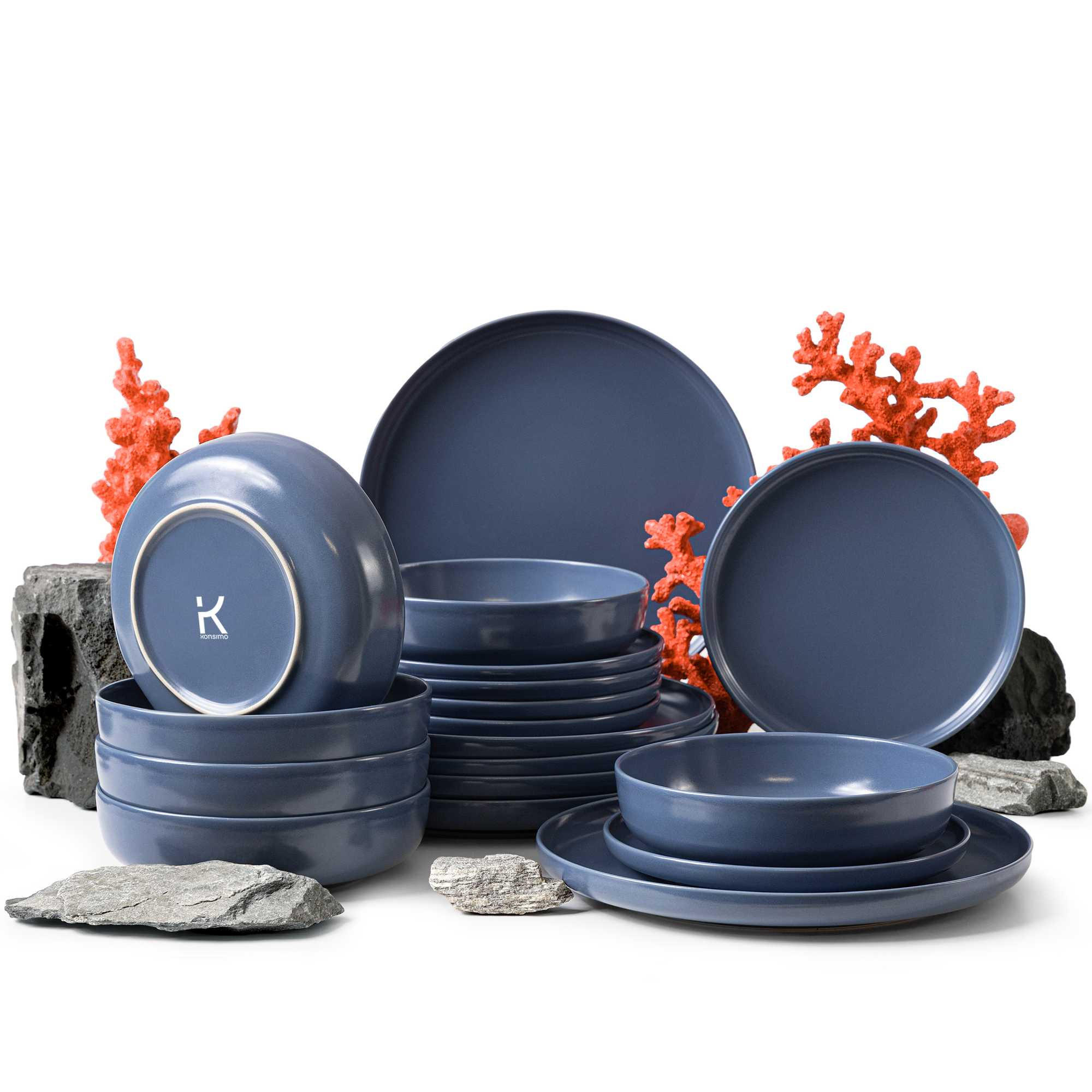 TAFELSERVICE VICTO 6 Personen 18-tlg matt blau - Blau, Keramik (27/2/27cm) - KONSIMO®
