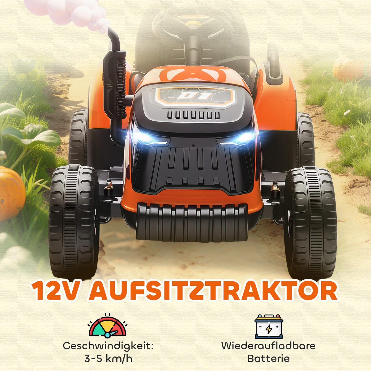 KINDER-ELEKTROAUTO 3-Gang mit Anhänger, 2 Motor, für 3-8 Jahre, Orange - Orange, Metall (139/58/55cm) - AIYAPLAY
