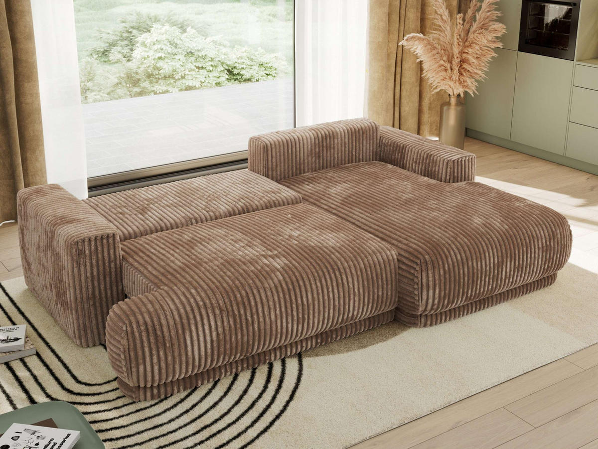 ECKSCHLAFSOFA RINA L Braun Cord - rechts - Schwarz/Braun, Kunststoff/Textil (170/267cm) - MKS