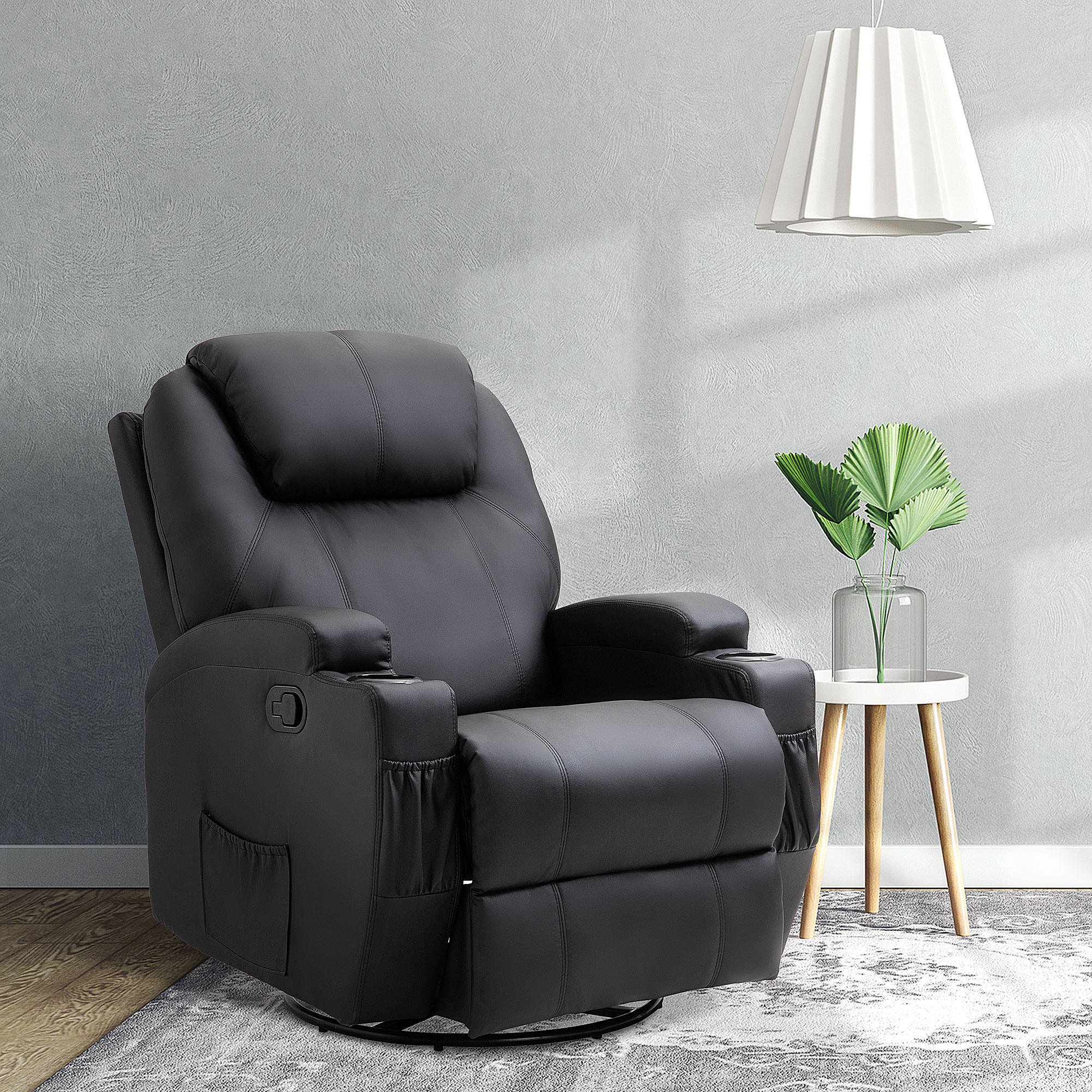 MASSAGESESSEL, Kunstleder, Schwarz - Schwarz, Kunststoff/Metall (92/109/84cm) - HOMCOM