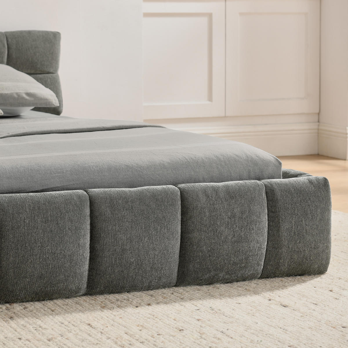 POLSTERBETT 140/200 cm DE-03790, mit Chenille-Bezug und Eukalyptus-Eisengestell, in Dunkelgrau - Dunkelgrau, Holz (140/200cm) - ComfortXL