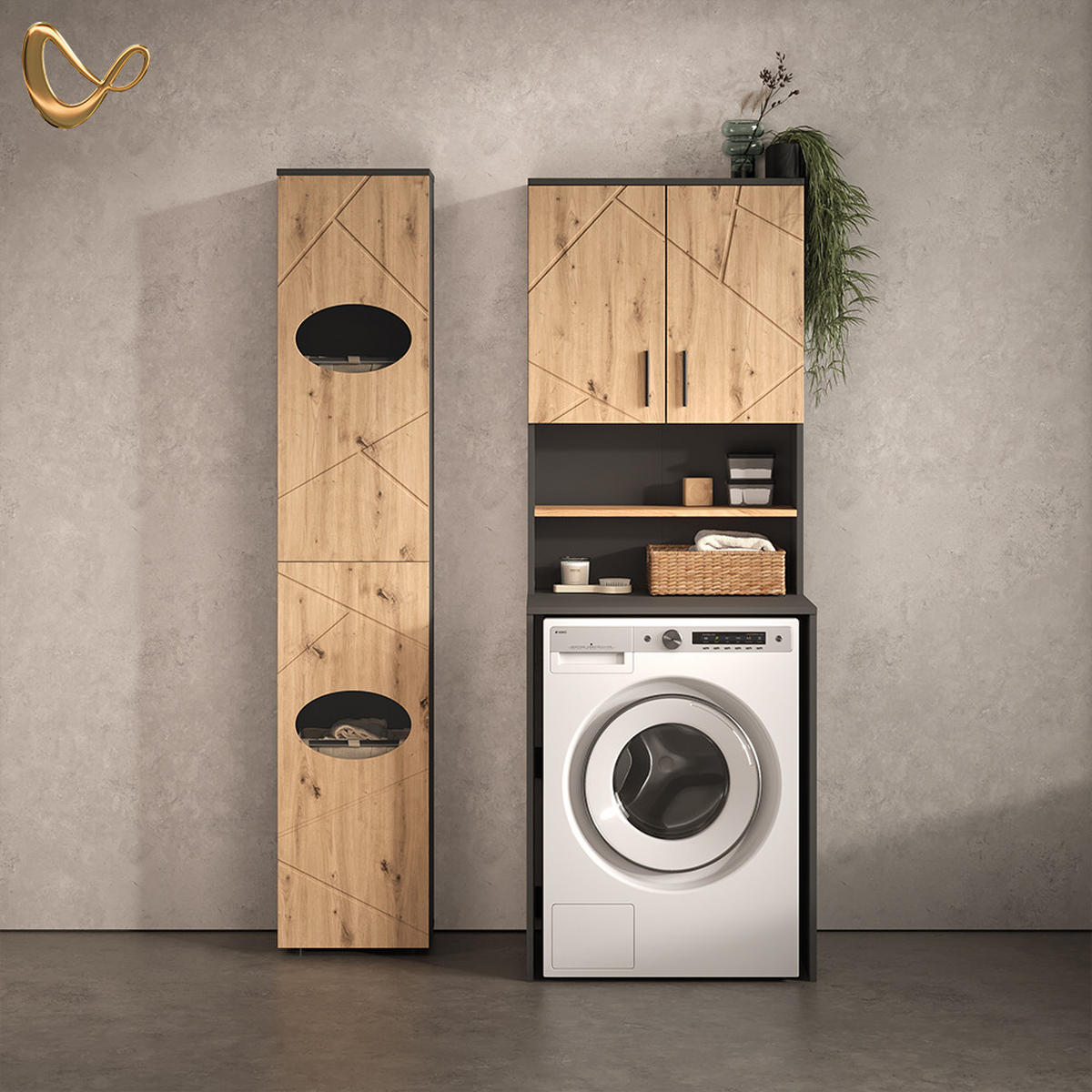 AUFBAU FÜR WASCHMASCHINENSCHRANK Ronco, Anthrazit/Artisan-Eiche, 68 x 103.5 cm mit 2 Türen - Anthrazit/Eiche Artisan, Holzwerkstoff (68/103.5/30cm) - Livinity®