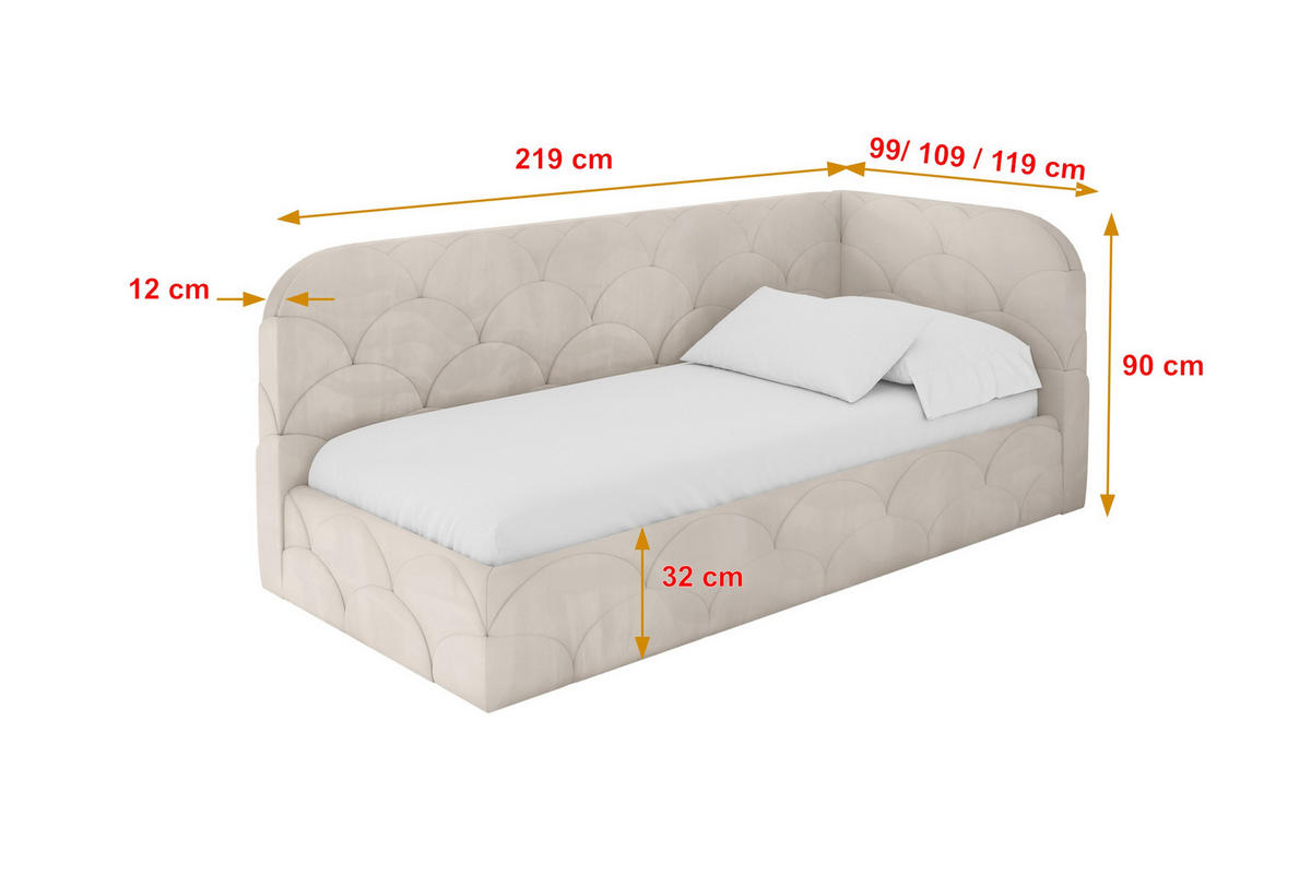 EINZELLBETT Jugendbett mit Bettkasten und Matratze H3/H4, Links - ELRY 90x200 Beige - Ecru, Holzwerkstoff/Textil (90/200cm) - ALTDECOR