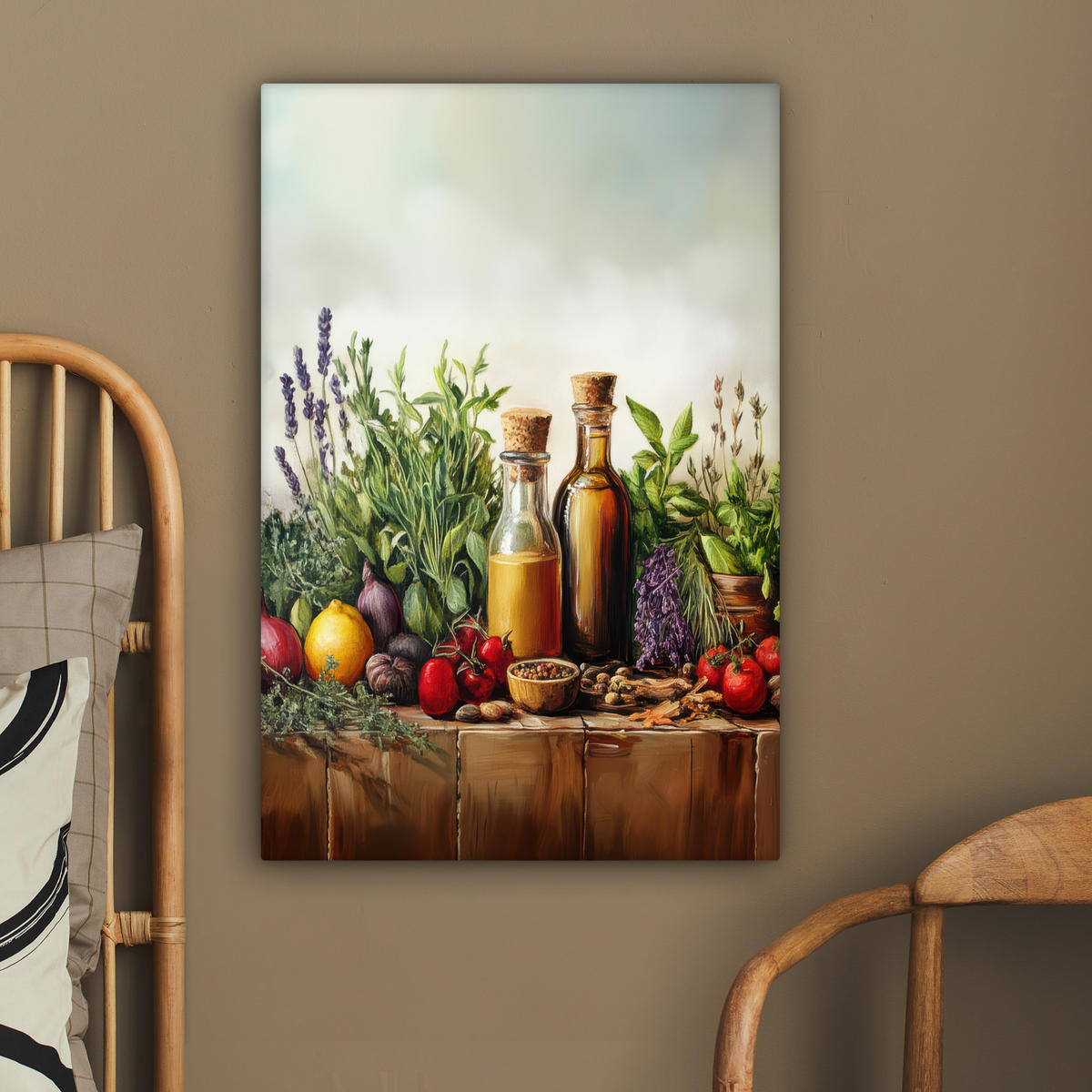 LEINWANDBILD Stilleben - Kräuter - Gewürze - Früchte - Farbenfroh 40x60 cm - Grün, Textil (40/60cm) - MuchoWow