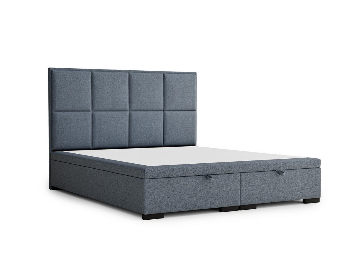 POLSTERBETT Fogo 120/200 cm, in Blau grau, Bettkasten, gepolstertes Kopfteil - Blaugrau/Schwarz, Holz/Holzwerkstoff (120/200cm) - Maison de Reve