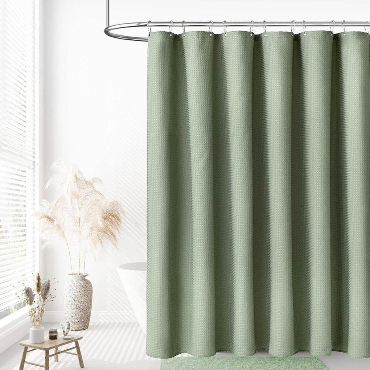 DUSCHVORHANG Grün Waffelstruktur Polyester langlebig schimmelresistent waschbar mit Haken Luxus modern - Grün, Textil (183/183cm) - MCBOSON