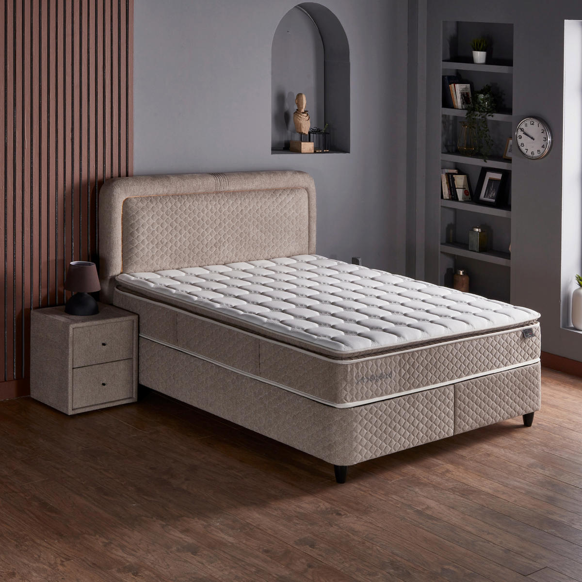 BOXBETT Mountbett Bett boxspringbett 140x200 mit matratze - Braun, Holz (140/200cm)