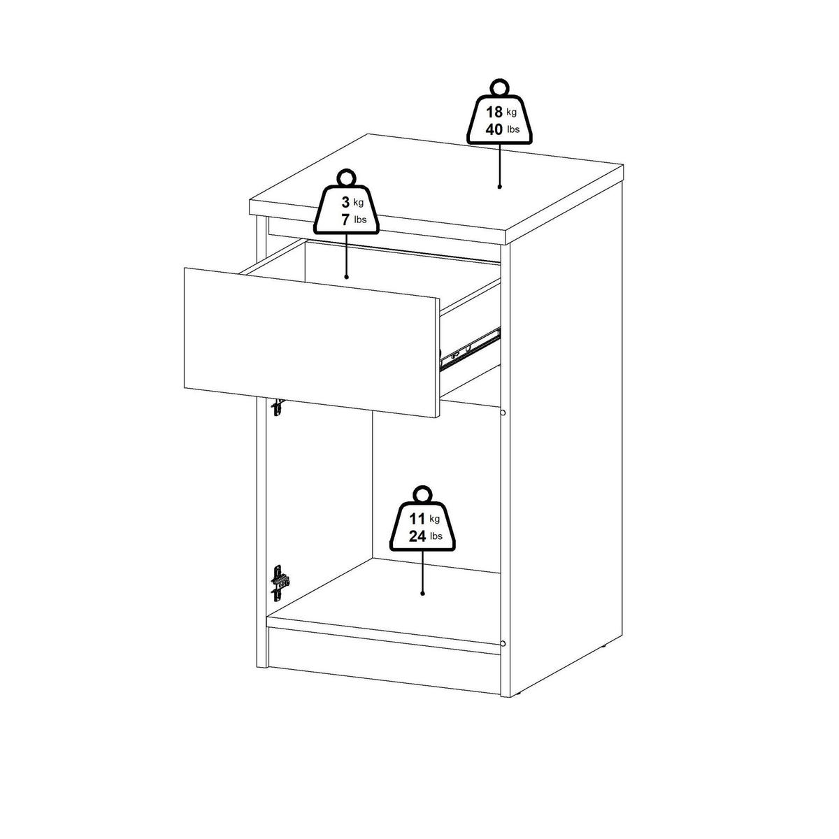 NACHTTISCH Glänzendes Weiß, Eiche 40/40.4/70.1 cm - Weiß, Holzwerkstoff (40.4/70.1/40cm) - DMORA