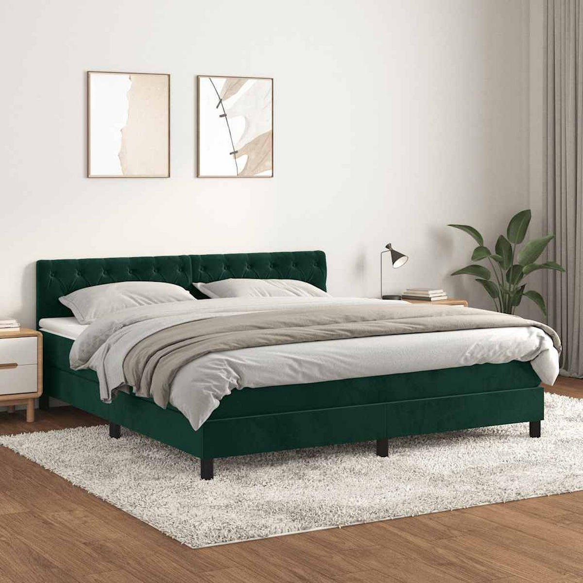 BOXSPRINGBETT Mit Matratze Dunkelgrün 180/200 Cm Samt - Grün, Textil (180/200cm) - vidaXL